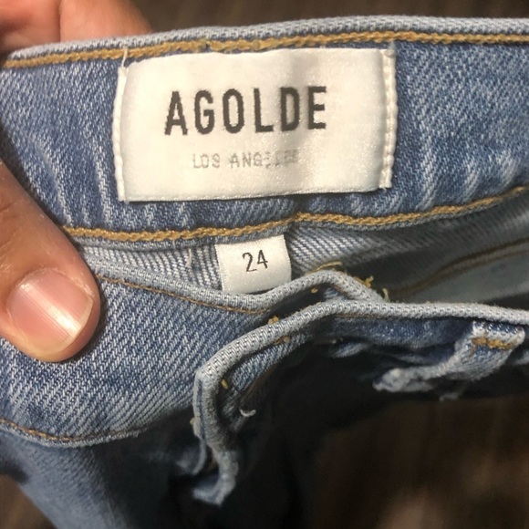 Agolde Jeans Women's 24 Toni Mid Rise Distressed Slim Straight Light Wash Denim - Picture 2 of 5
